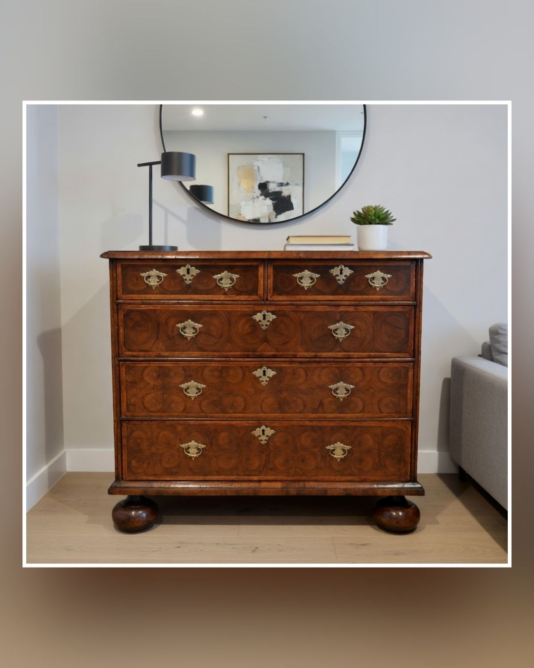 Fine Oyster Veneered Chest Of Drawers