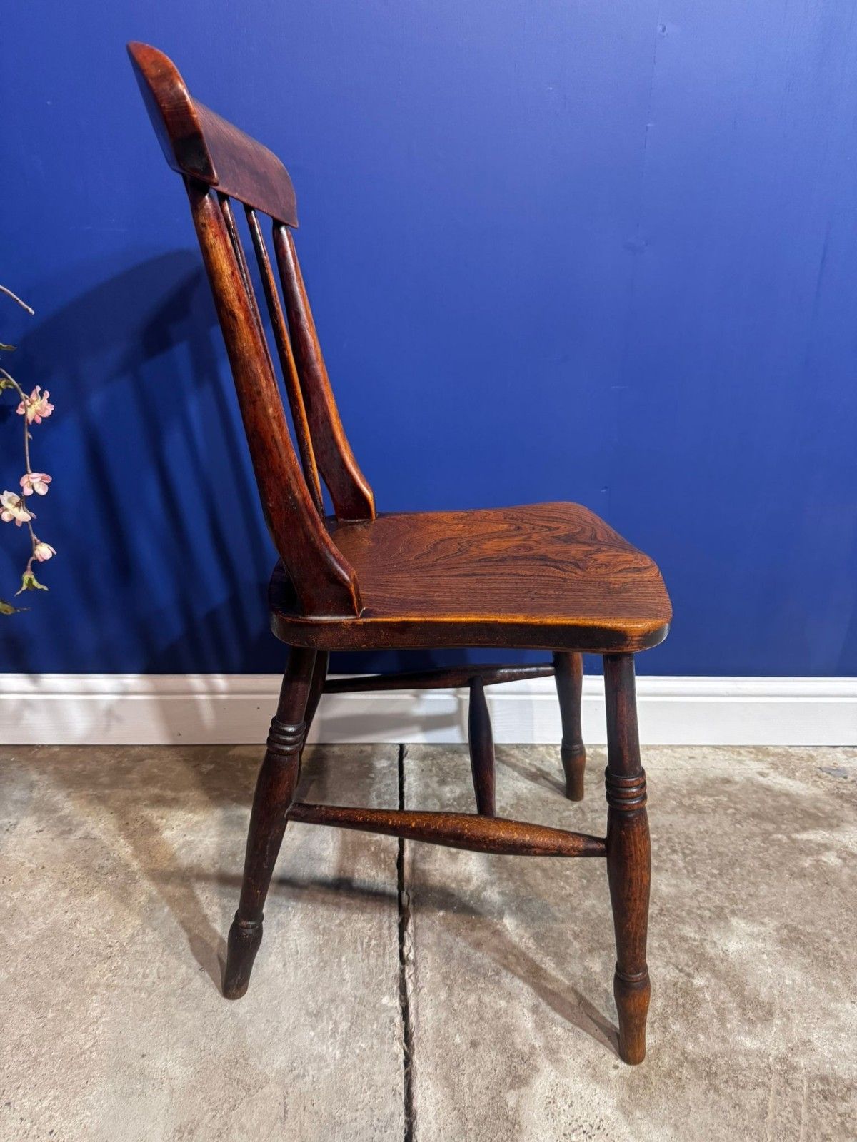 85.0 Antique Elm Chair Farmhouse Rustic Kitchen Dining Chair Victorian Bedroom photo