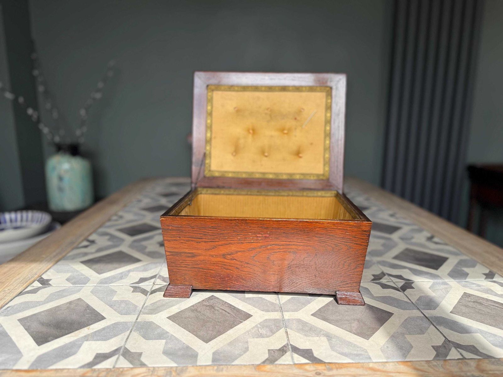 Victorian Antique Wooden Oak Chest. Hand Made Sewing Box, Storage Box, Desk Tidy. photo buy