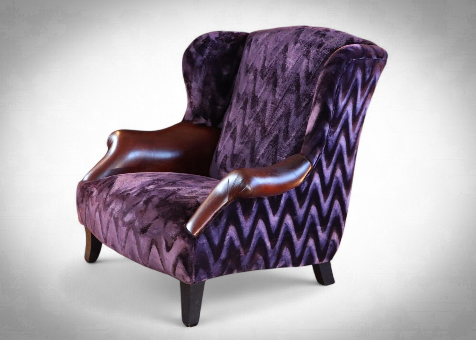 Stunning John Sankey Moliere Library Club Fireside Wing Arm Chair Purple Tan 🚚 photo for sale