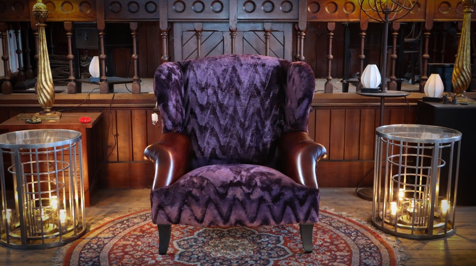 photo for sale Stunning John Sankey Moliere Library Club Fireside Wing Arm Chair Purple Tan 🚚