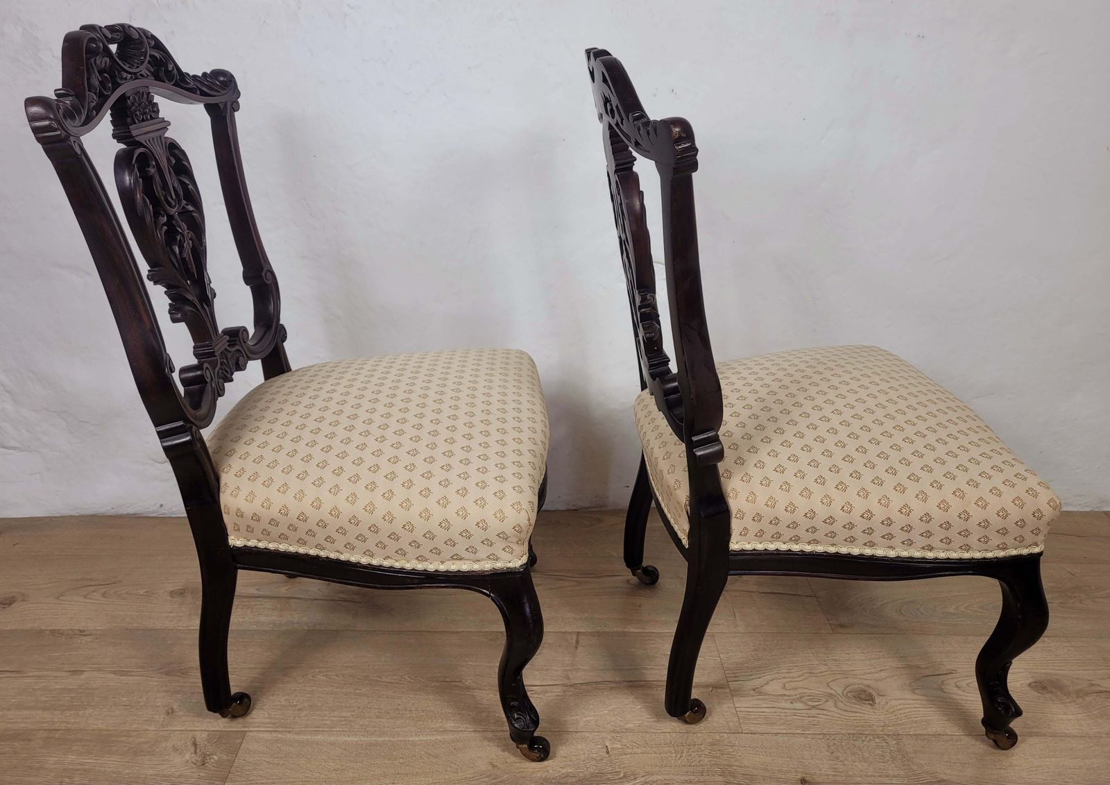Victorian Nursing Chairs Carved Pierced Foliate Upholstery 19c photo 260.0