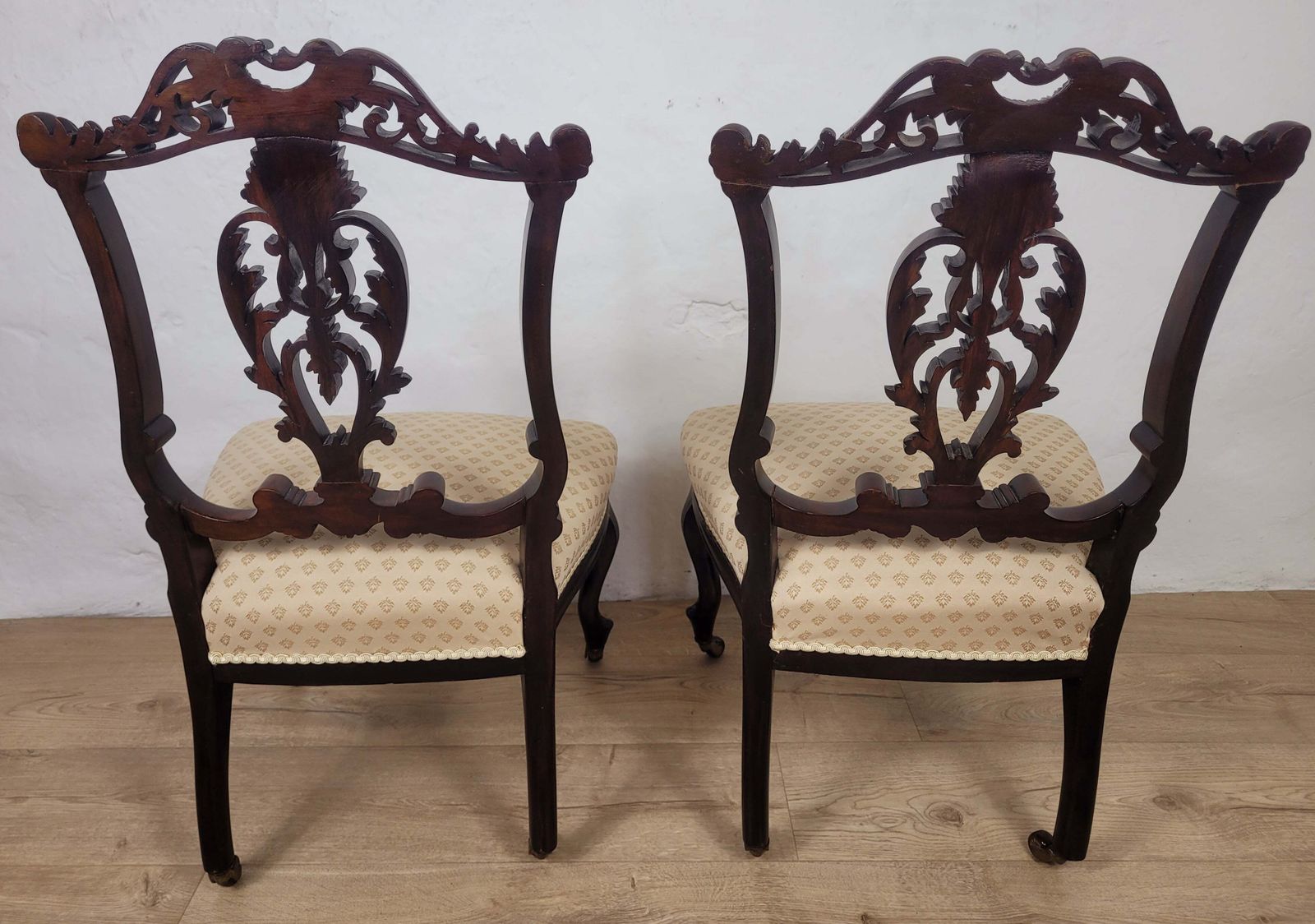 Victorian Nursing Chairs Carved Pierced Foliate Upholstery 19c photo vinterior