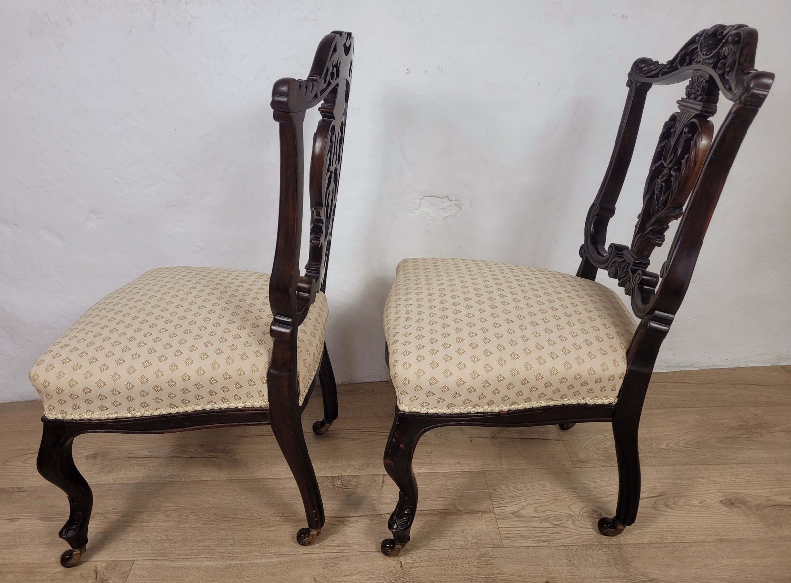 Victorian Nursing Chairs Carved Pierced Foliate Upholstery 19c photo buy