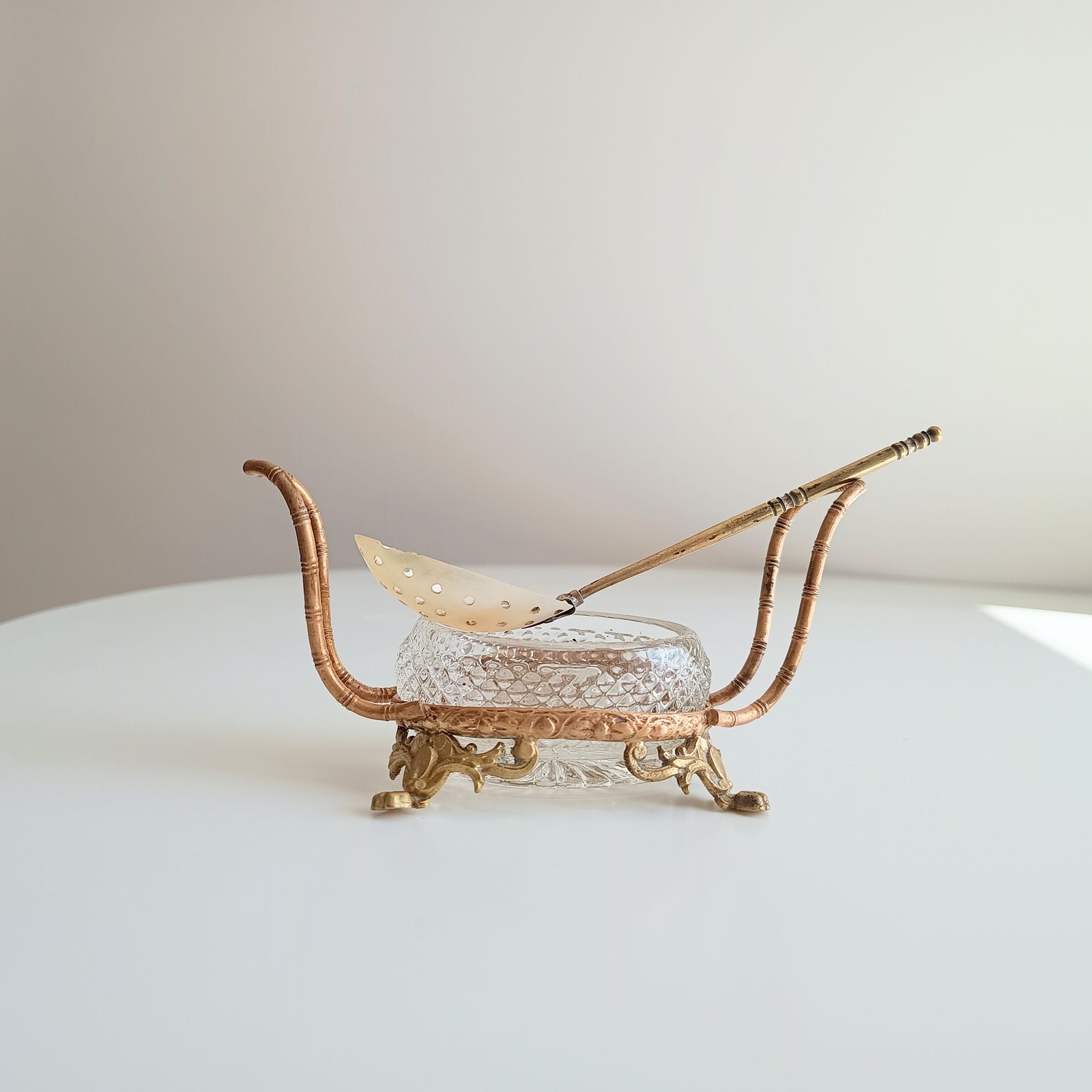 Vintage Small French Serving Dish: Ormolu Empire Feet, Faux Bamboo, Seiler Sevres Style 1900