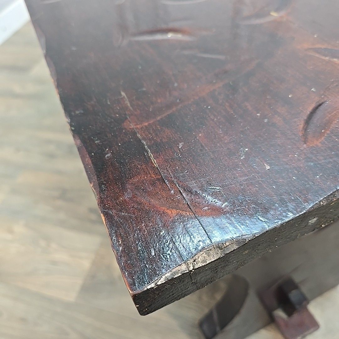 photo vinterior Vintage Carved Bench Table Rustic Wooden Hall Seat Coffee Side Refectory Table