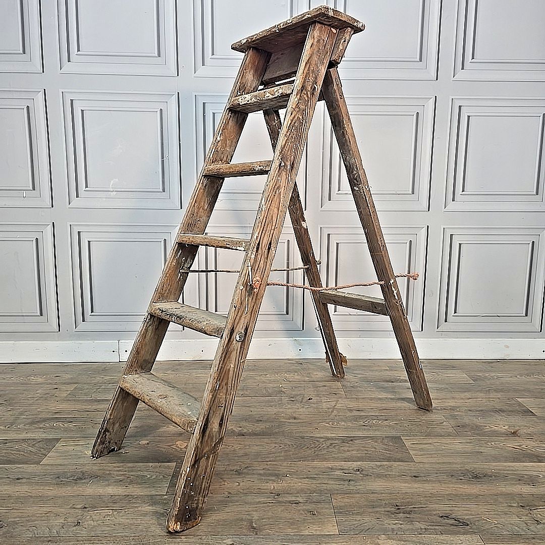 Antique Wooden Step Ladders Rustic Folding Decor Display Ladder Prop Upcycle