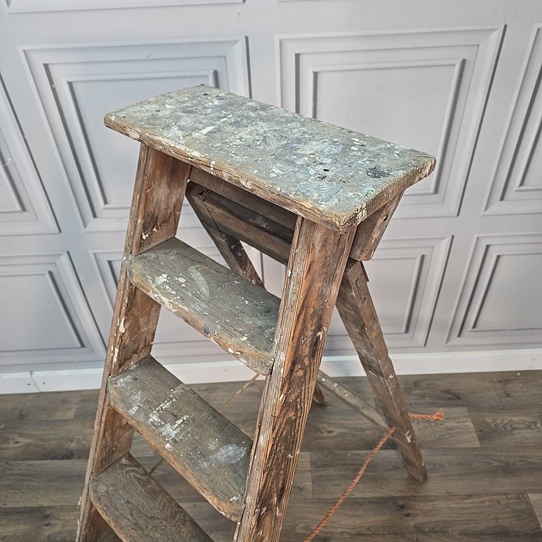 Antique Wooden Step Ladders Rustic Folding Decor Display Ladder Prop Upcycle photo for sale