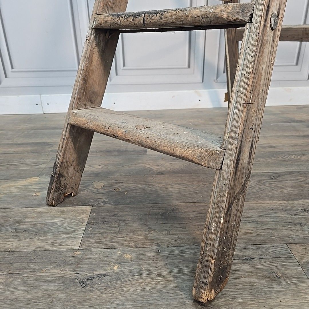 Home Decor Antique Wooden Step Ladders Rustic Folding Decor Display Ladder Prop Upcycle photo