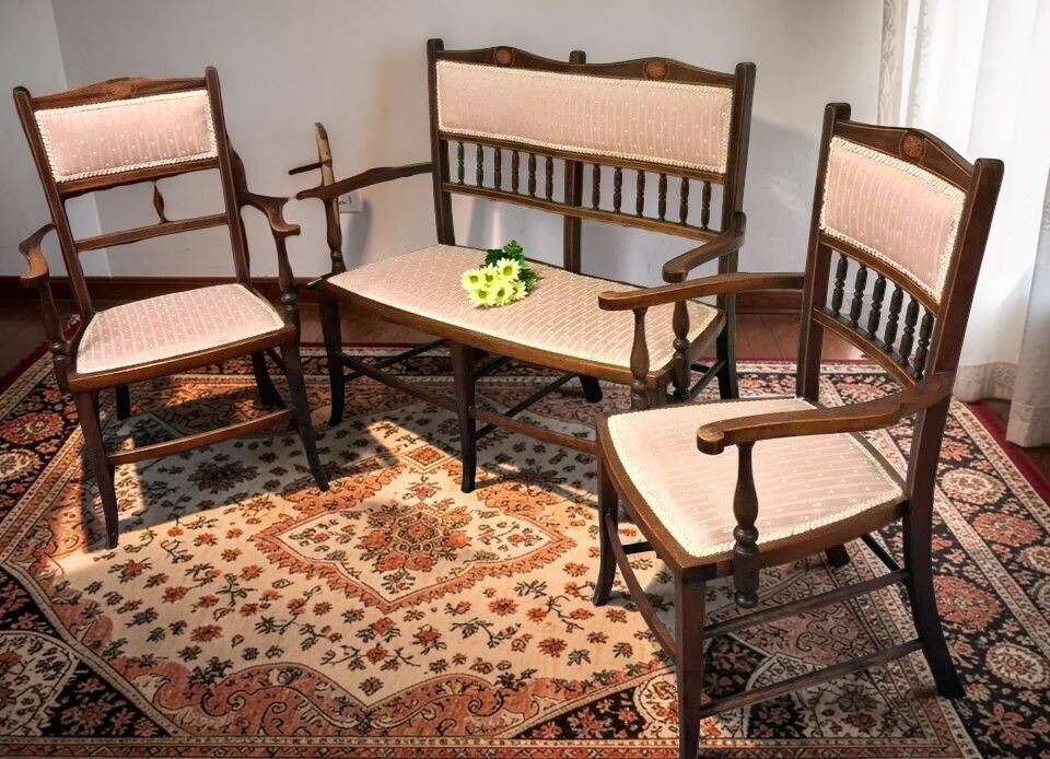 Antique Edwardian Salon Suite Sofa And Pair Of Chairs photo furniture