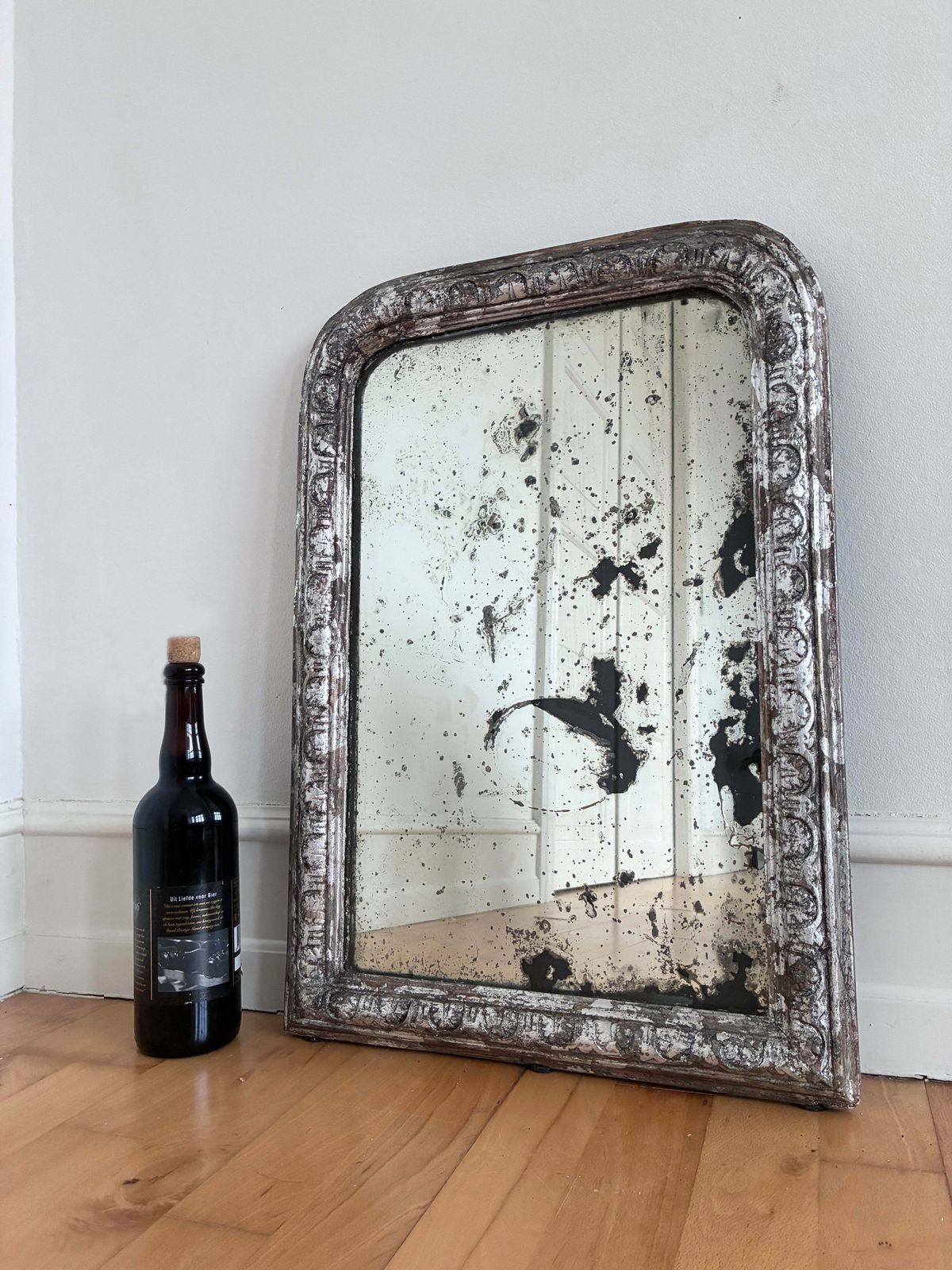 Antique French Louis Philippe Silvered Giltwood Mirror – Late 19th Century photo vintage