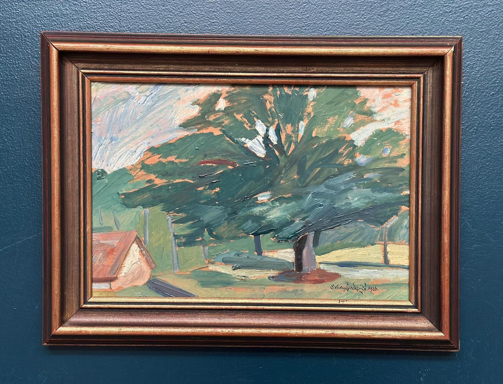 Original Mid Century Swedish Oil On Panel – “Majestic Tree” By Erling Lundquist – Vintage & Framed 44 × 34 Cm (17.3" × 13.4") photo Art
