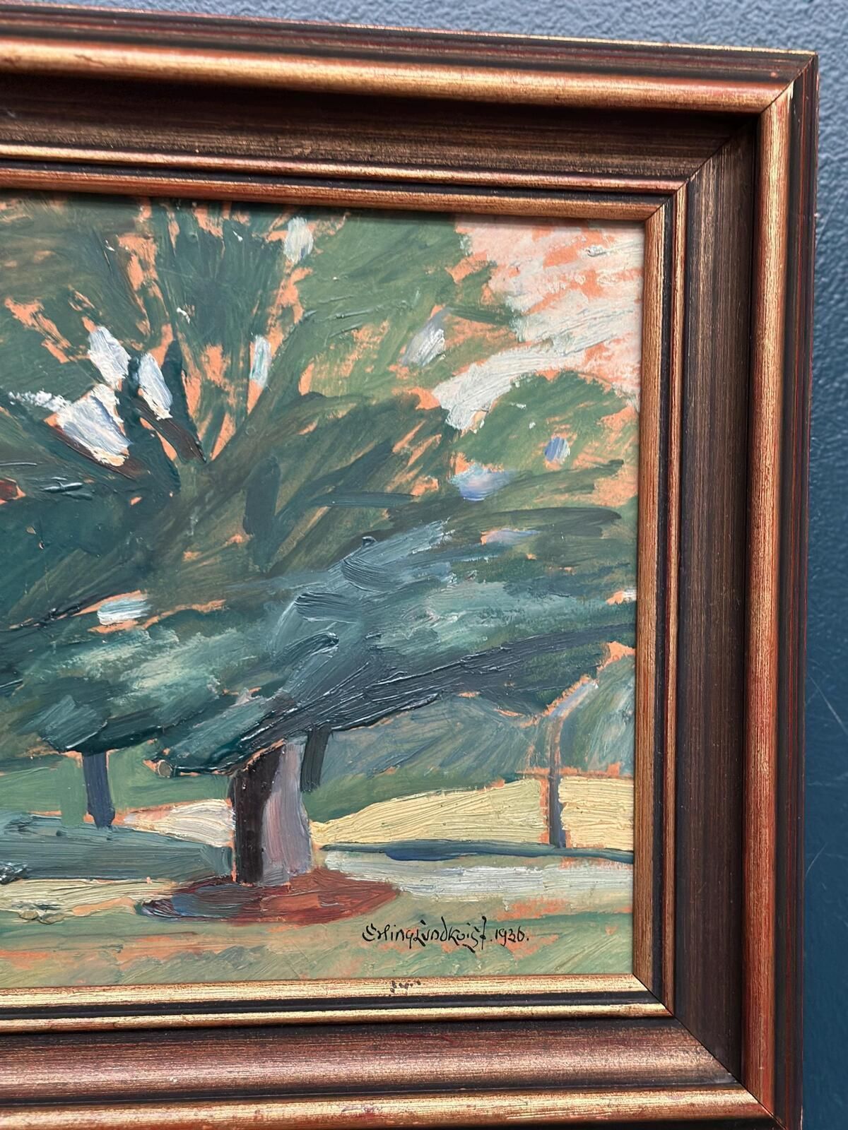 Original Mid Century Swedish Oil On Panel – “Majestic Tree” By Erling Lundquist – Vintage & Framed 44 × 34 Cm (17.3" × 13.4") photo buy