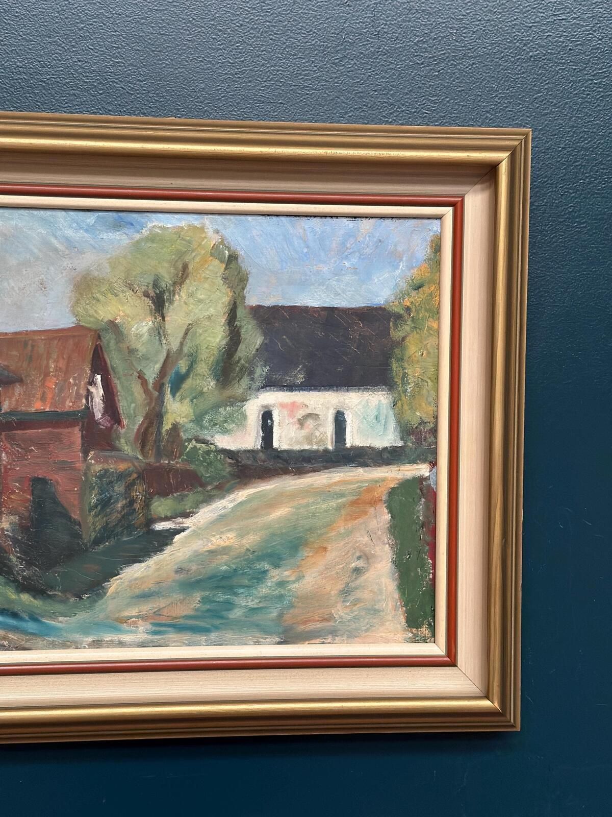 Original Mid Century Swedish Oil On Canvas – “Suburbia” By Erik Hult Vintage – Framed 60 × 52 Cm (23.6" × 20.5") photo buy