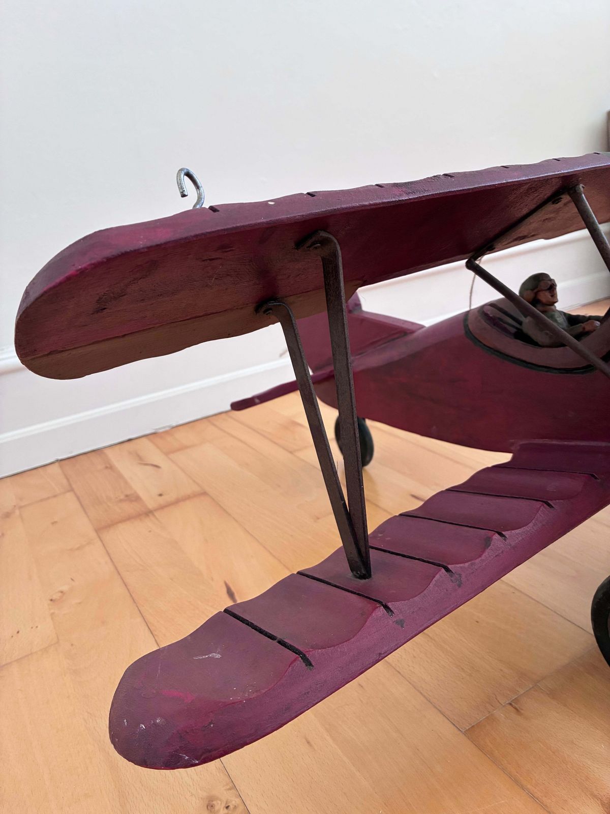 photo vinterior Large Vintage Handmade Wooden Airplane Model Biplane, 1930s