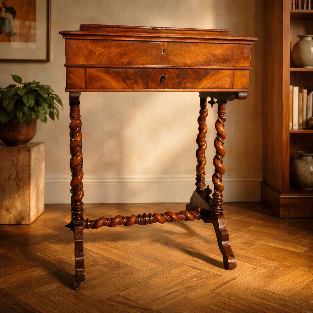 Antieke Houten Naaitafel Met Lade
