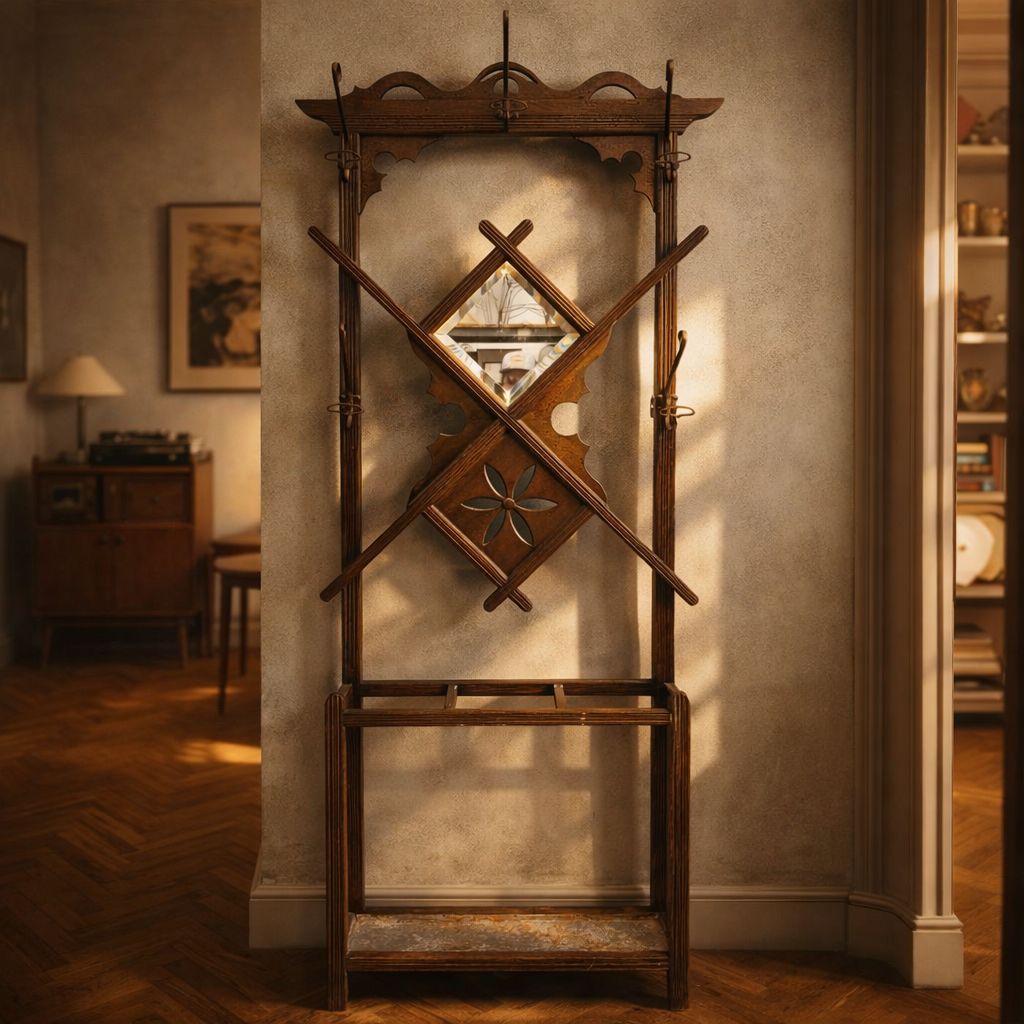 Vintage Wooden Wall Coat Rack Hallway Storage Hanger Unit