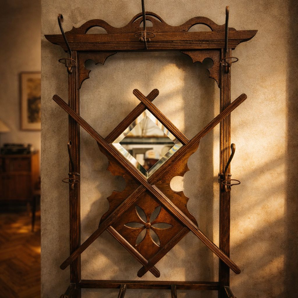 Vintage Wooden Wall Coat Rack Hallway Storage Hanger Unit photo Furniture