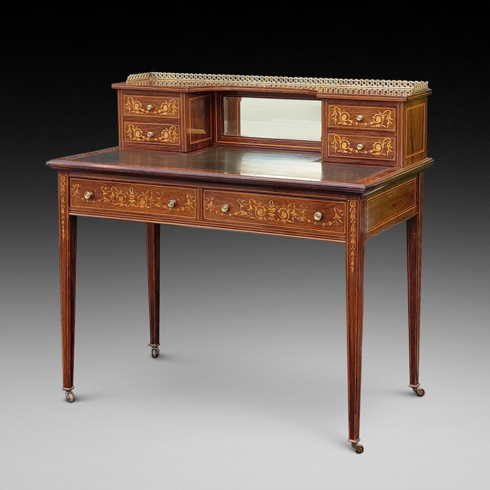 Late Victorian Inlaid Mahogany Writing Desk By Map