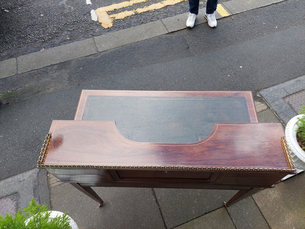 Late Victorian Inlaid Mahogany Writing Desk By Map photo for sale