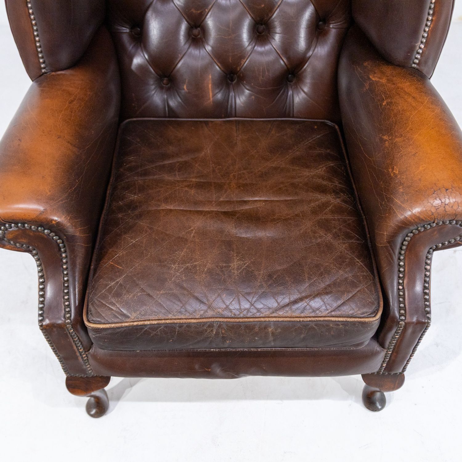 photo for sale Brown Leather Queen Anne Chair Rwi 9957