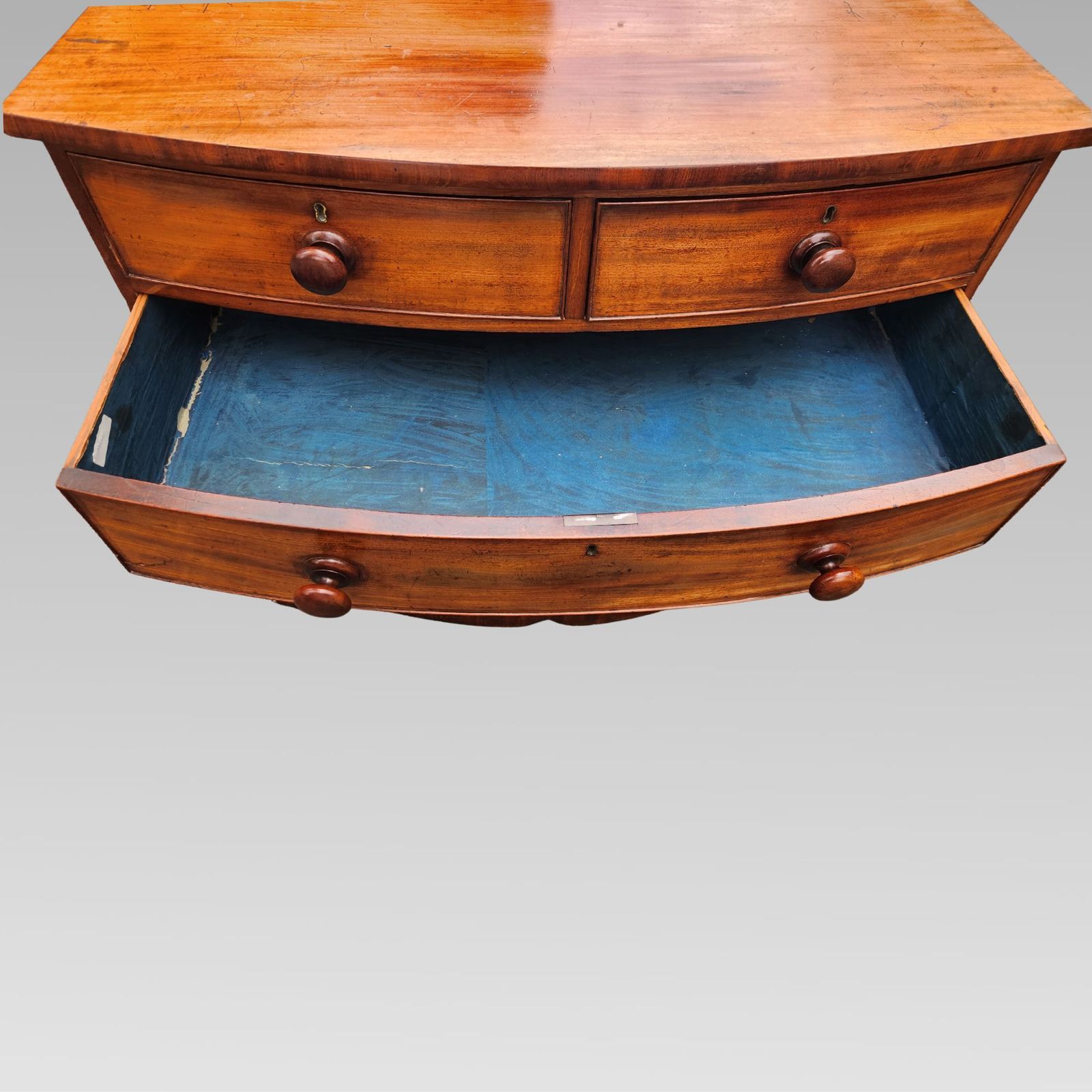 Fabulous Victorian Mahogany Chest Of Drawers Bow Front Turned Handles photo for sale