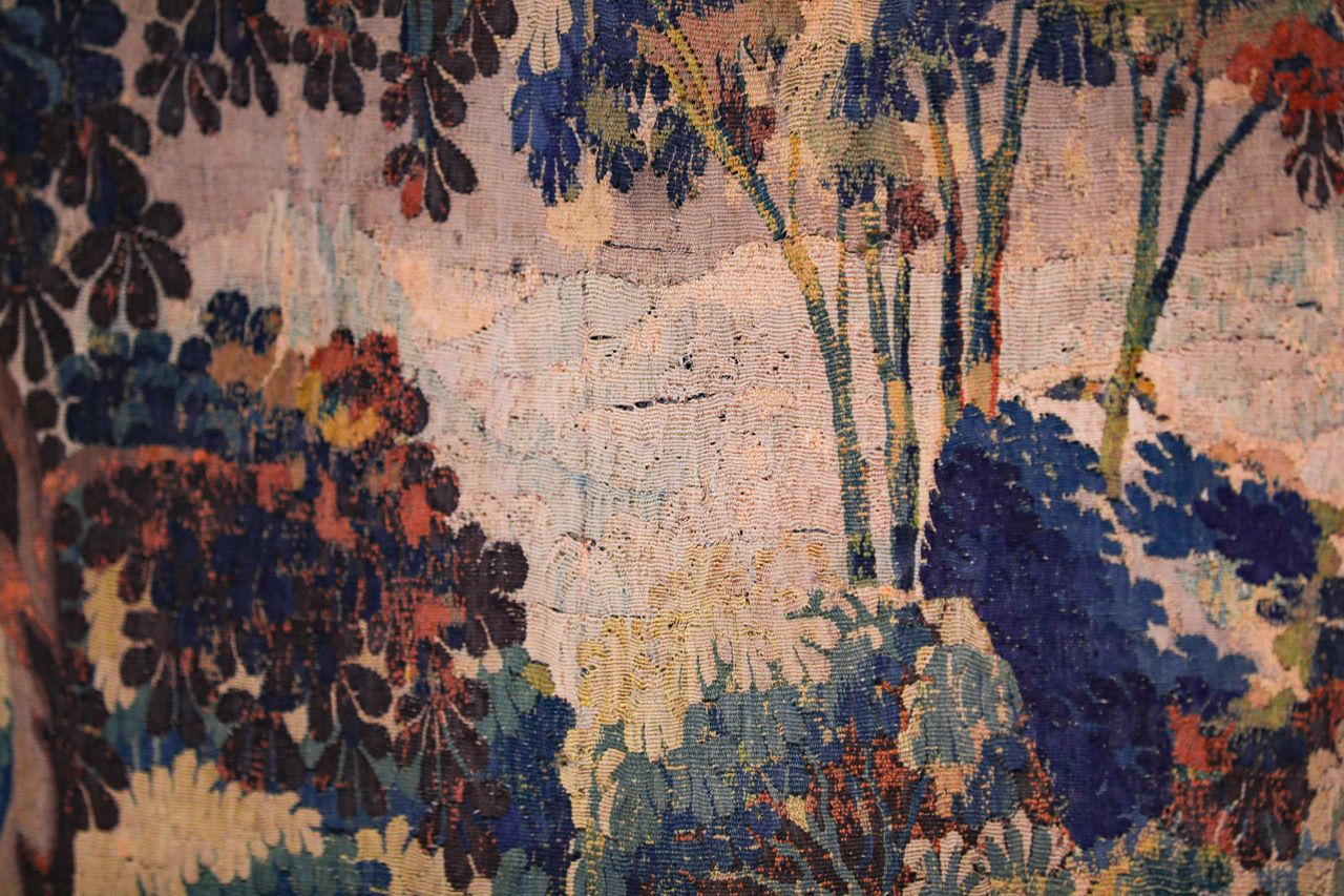 Flemish Verdure Tapestry In Wool And Silk. Late 17th Century. photo vintage