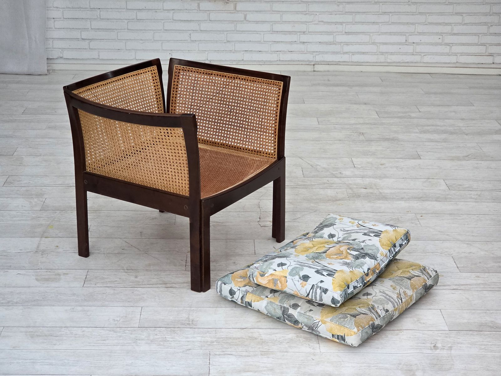 Ca. Jaren 1970, Deens Design Van Illum Wikkelsø, Fauteuil Model "Plexus", Teakhout, Meubelmesh. photo vintage