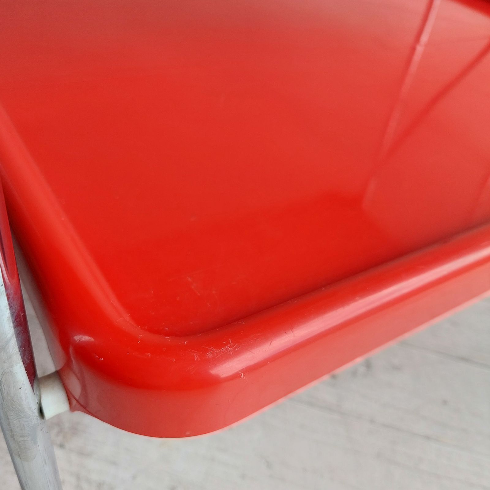 Mid Century Italian Ellisse Folding Trolley Postmodern Red & Chrome Drinks Cart 80s photo vinterior