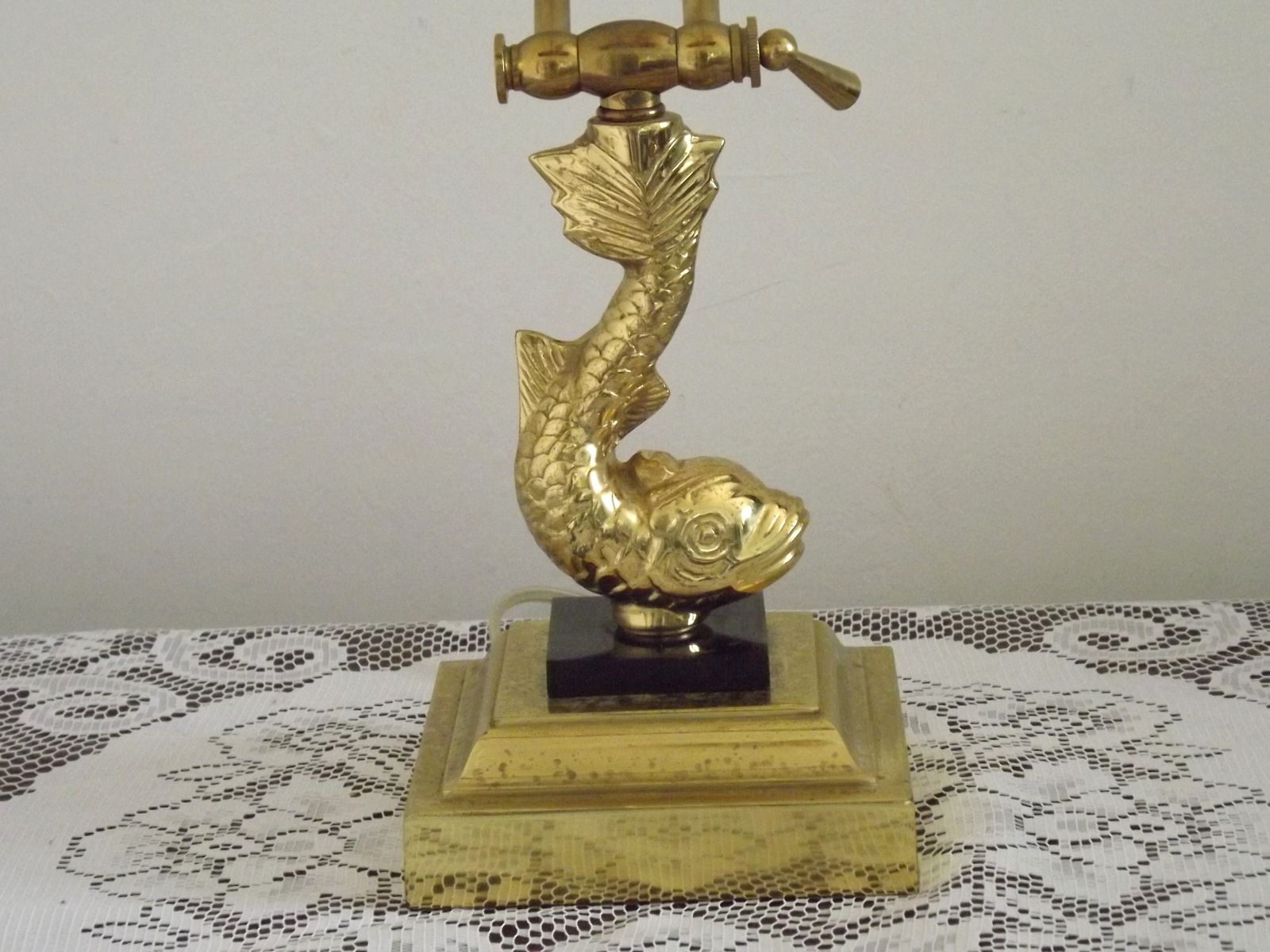 French Vintage Brass Koi Fish Base Bankers Lamp/ Desk Lamp photo vintage