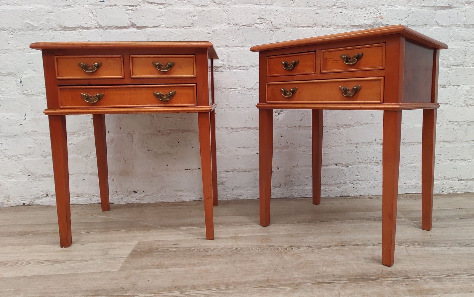 Pair Of Reproduction Yew Wood Side Tables