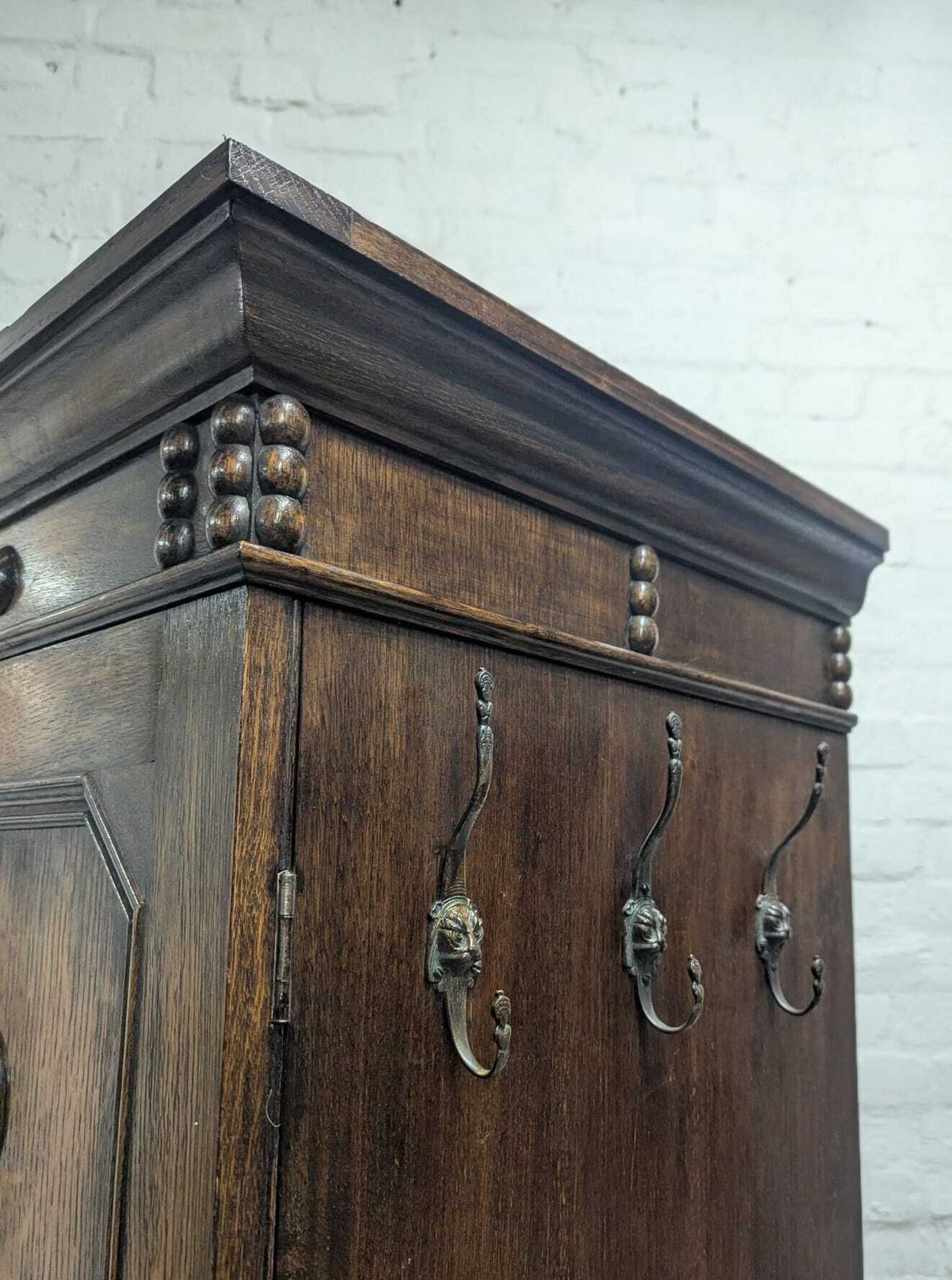 Early 20th Century Jacobean Revival Carved Oak Wardrobe Or Hall Cupboard photo Furniture