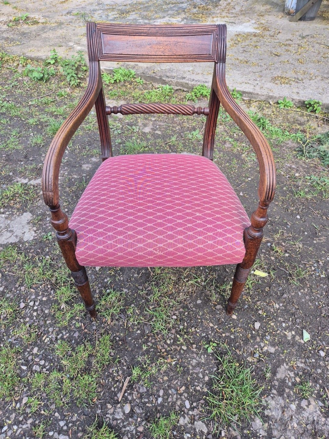 Oak Elbow Chair With Rope Twist Back, Regency, Open Arm Chair
