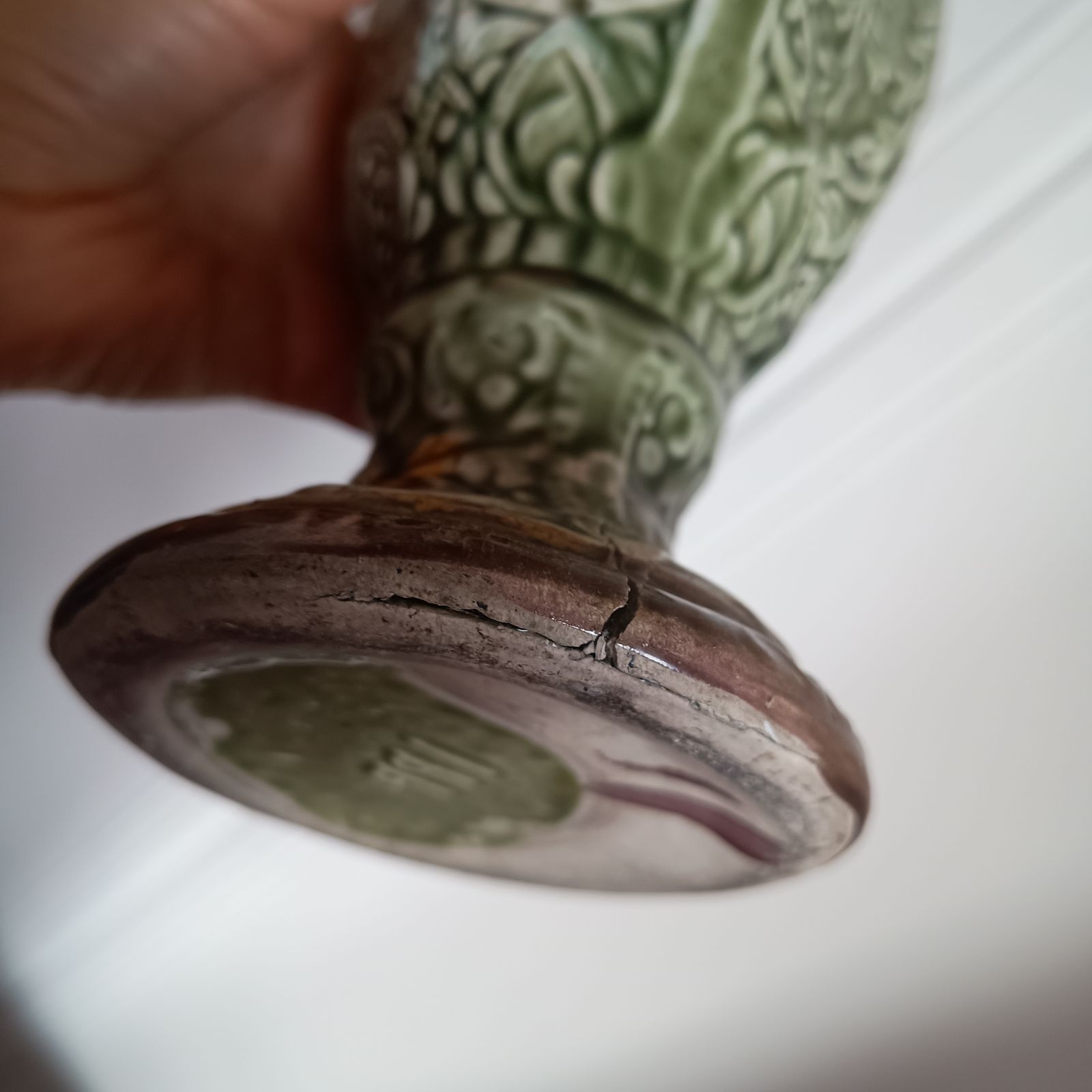 photo vinterior Art Nouveau Majolica Twin Handled Vases – Edwardian Staffordshire, Pair