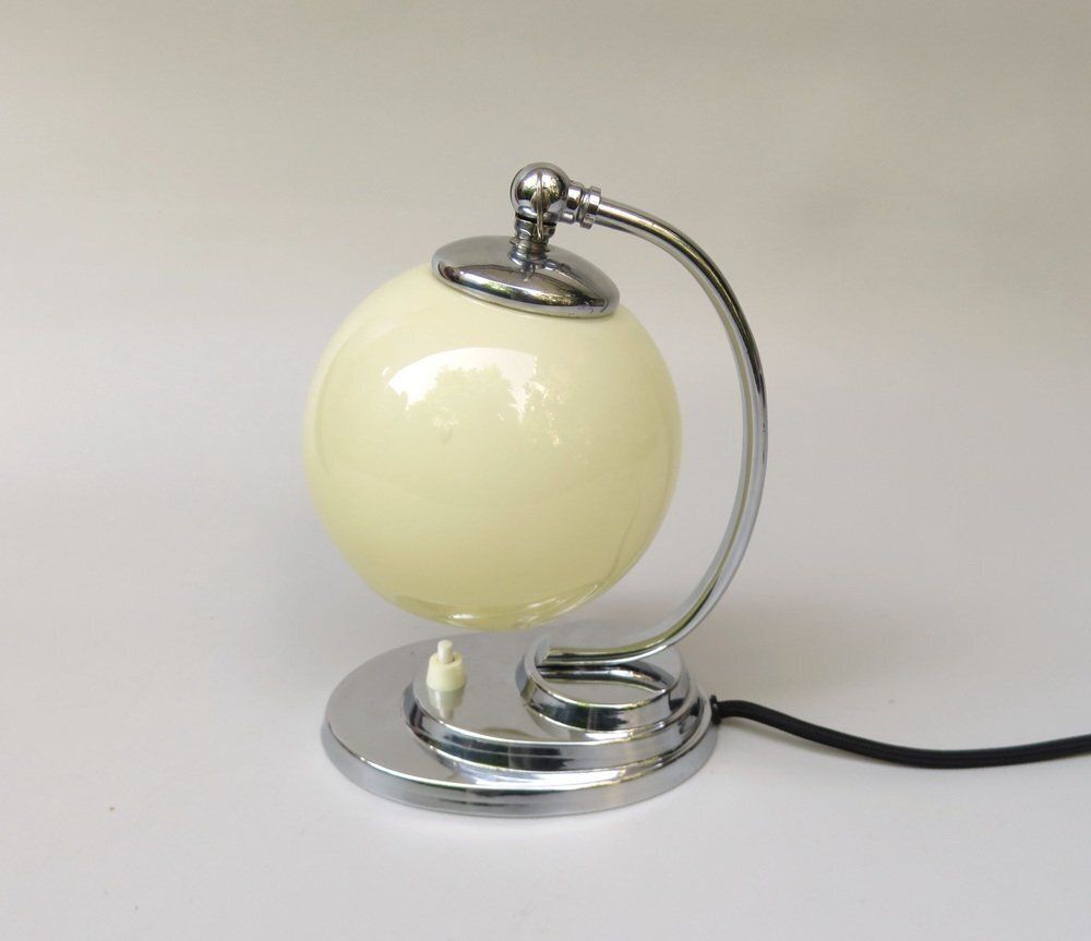 Art Deco Chrome Plated Bedside Lamp With Glass Shade, 1930s photo Lighting