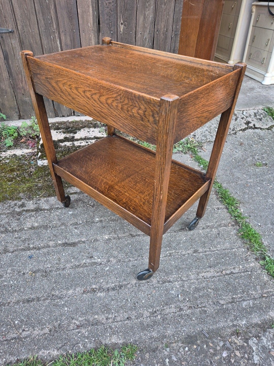 1930s Oak Light Weight Drinks/Tea Trolley,2 Tiers With Drawer & Original Castors photo buy