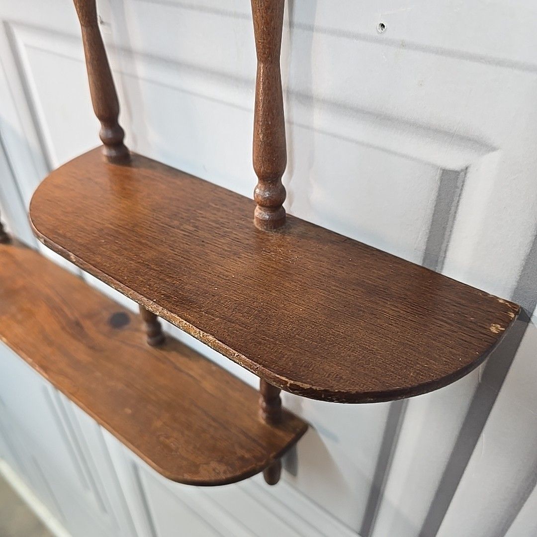 photo for sale Vintage French Wall Shelf Wooden Shelf Shelving Unit Turned Farmhouse Rustic