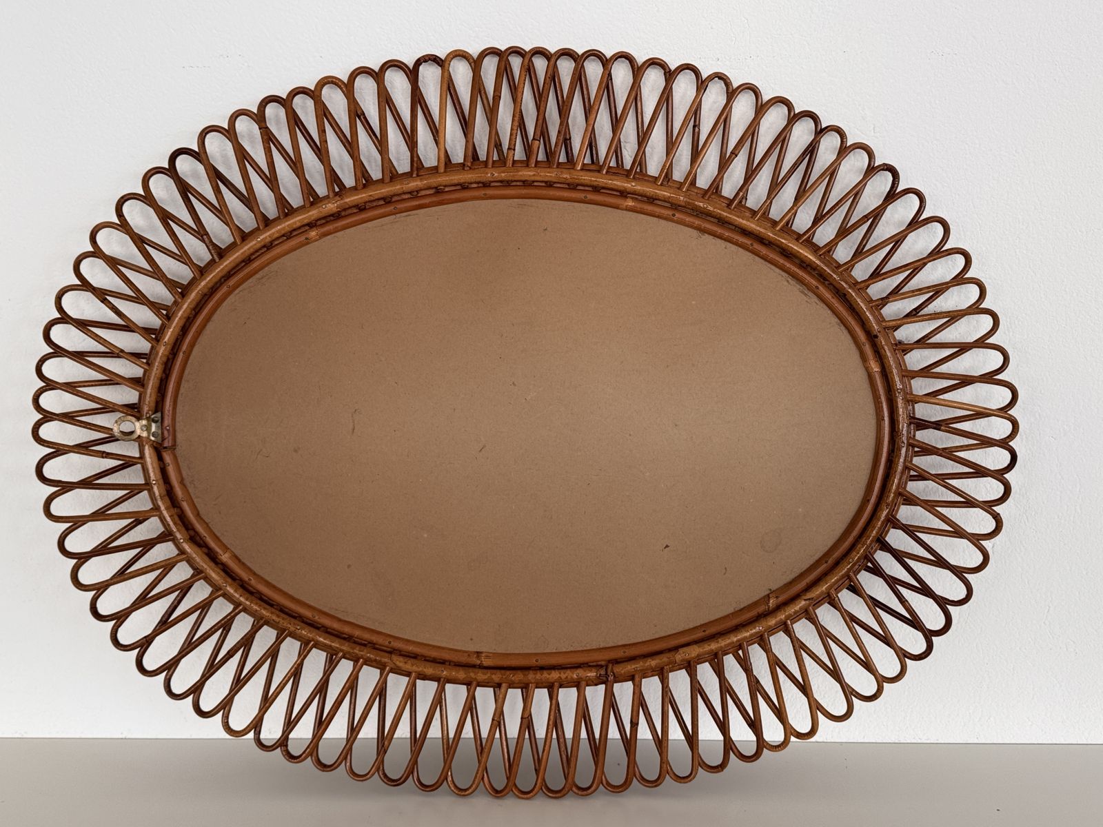 photo vinterior Italian Wall Mirror With Organic Bamboo And Wicker Frame, 1960s