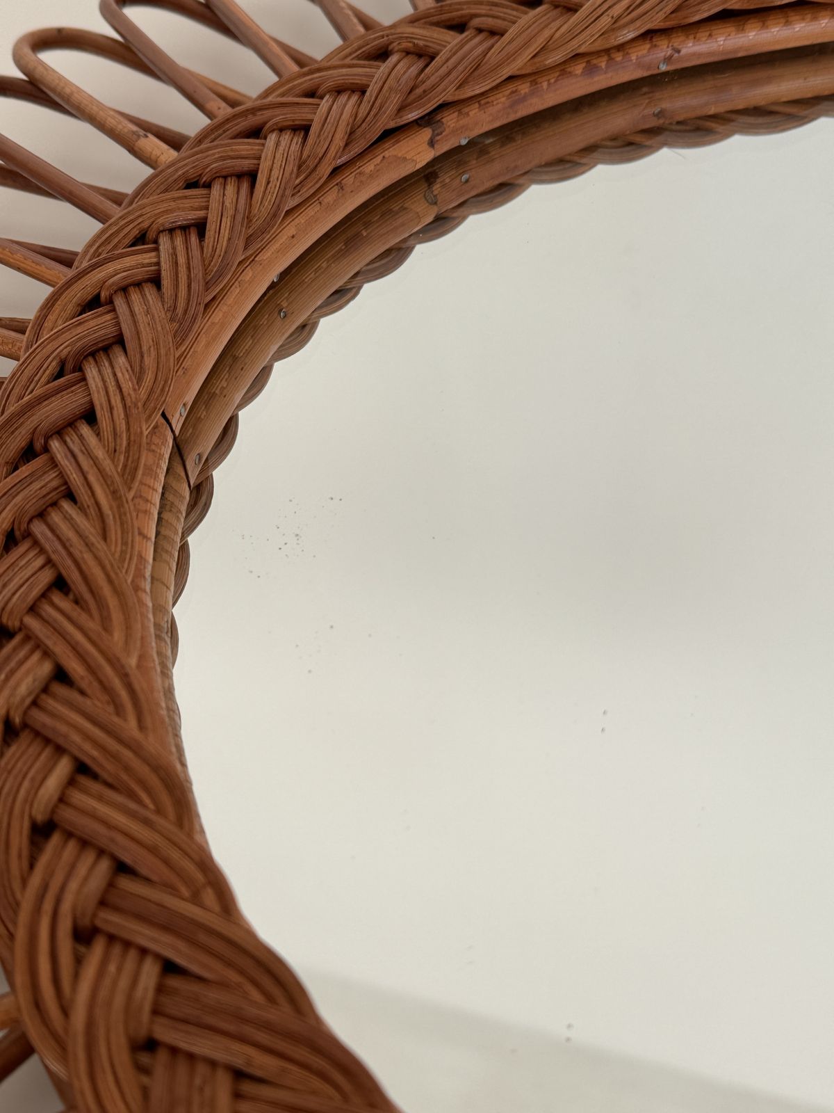 photo vintage Italian Wall Mirror With Organic Bamboo And Wicker Frame, 1960s