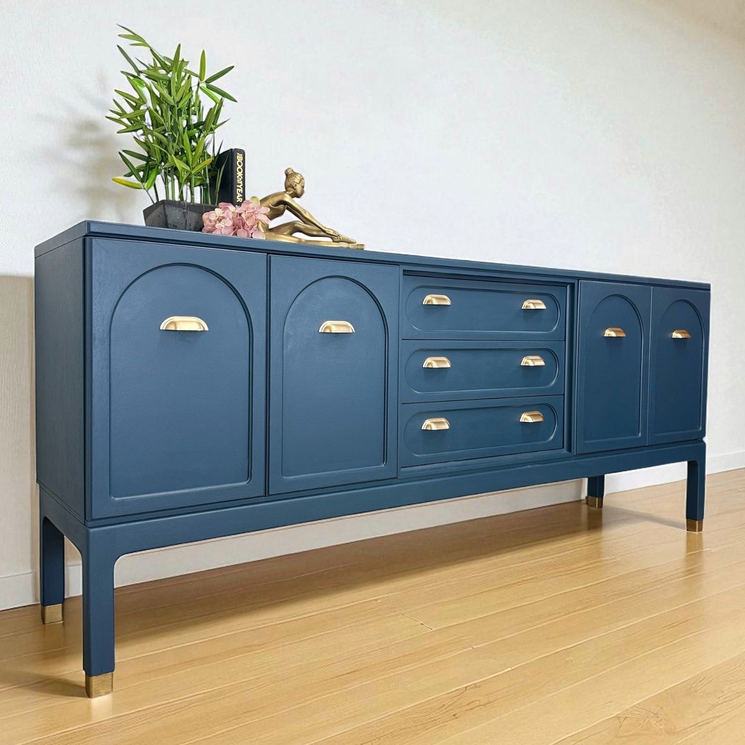 Large Rare Refurbished G Plan Arcadia Navy Blue Sideboard, Dresser, Mid Century Modern, Drinks photo for sale