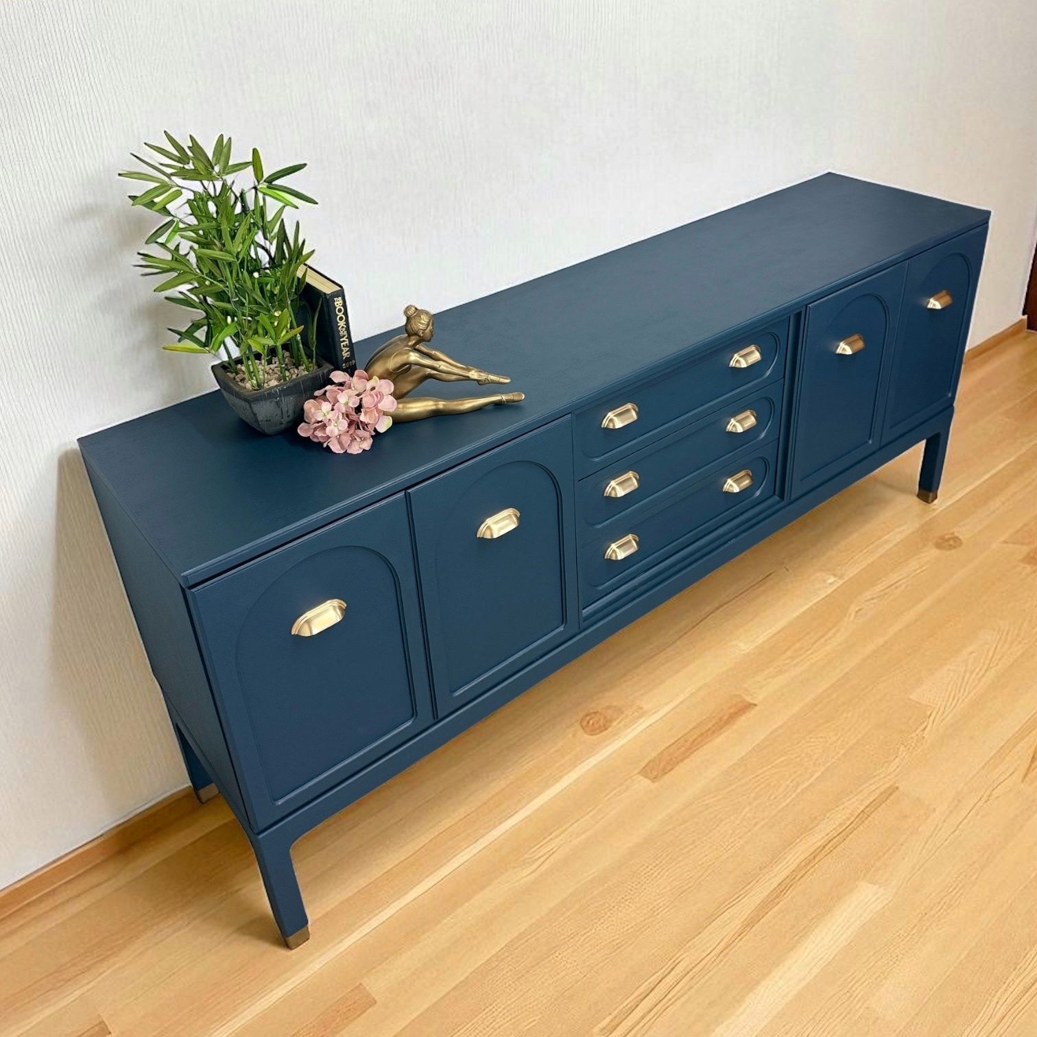 Large Rare Refurbished G Plan Arcadia Navy Blue Sideboard, Dresser, Mid Century Modern, Drinks photo Furniture