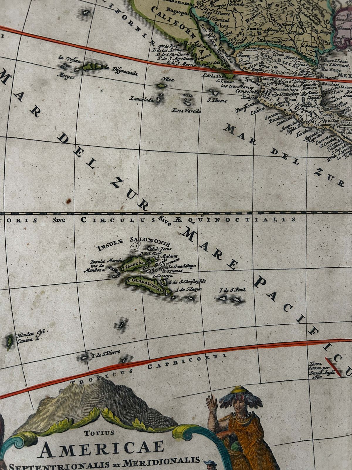 1716 Homann Map Of America   Hand Coloured photo vintage