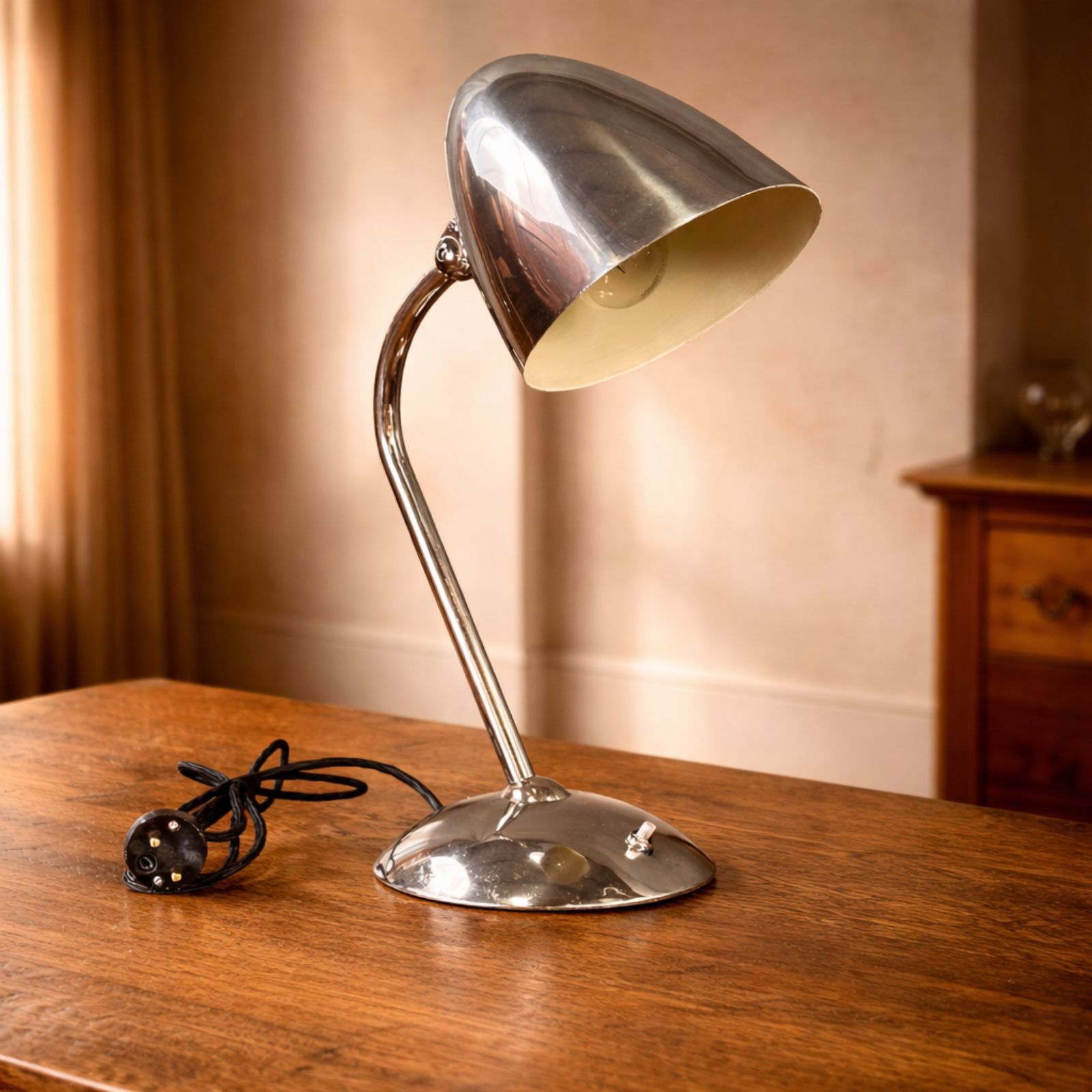 Art Deco Table Lamp Nickel Plated Metal Franta Anýž 1930s