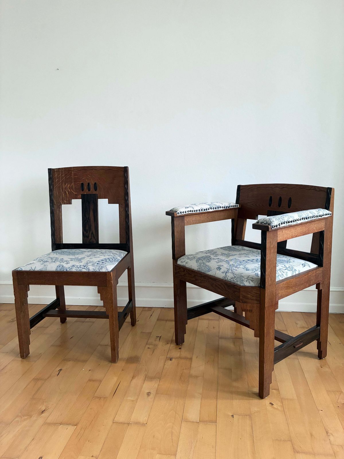 A Pair Of Dutch Art Deco Amsterdam School Chairs 1920s