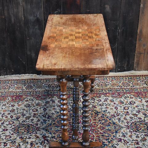 259.0 Antique Mahogany Country House Chess Checkers Bobbin Turned Leg Side Sofa Table photo