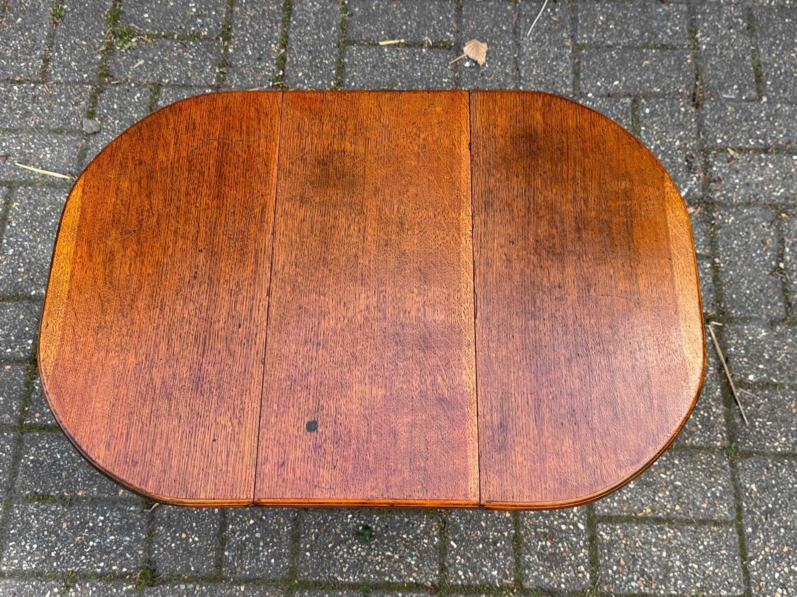 photo for sale Vintage Oak Drop Leaf Table With Inlaid Edge Detail Turned Legs Farmhouse Style