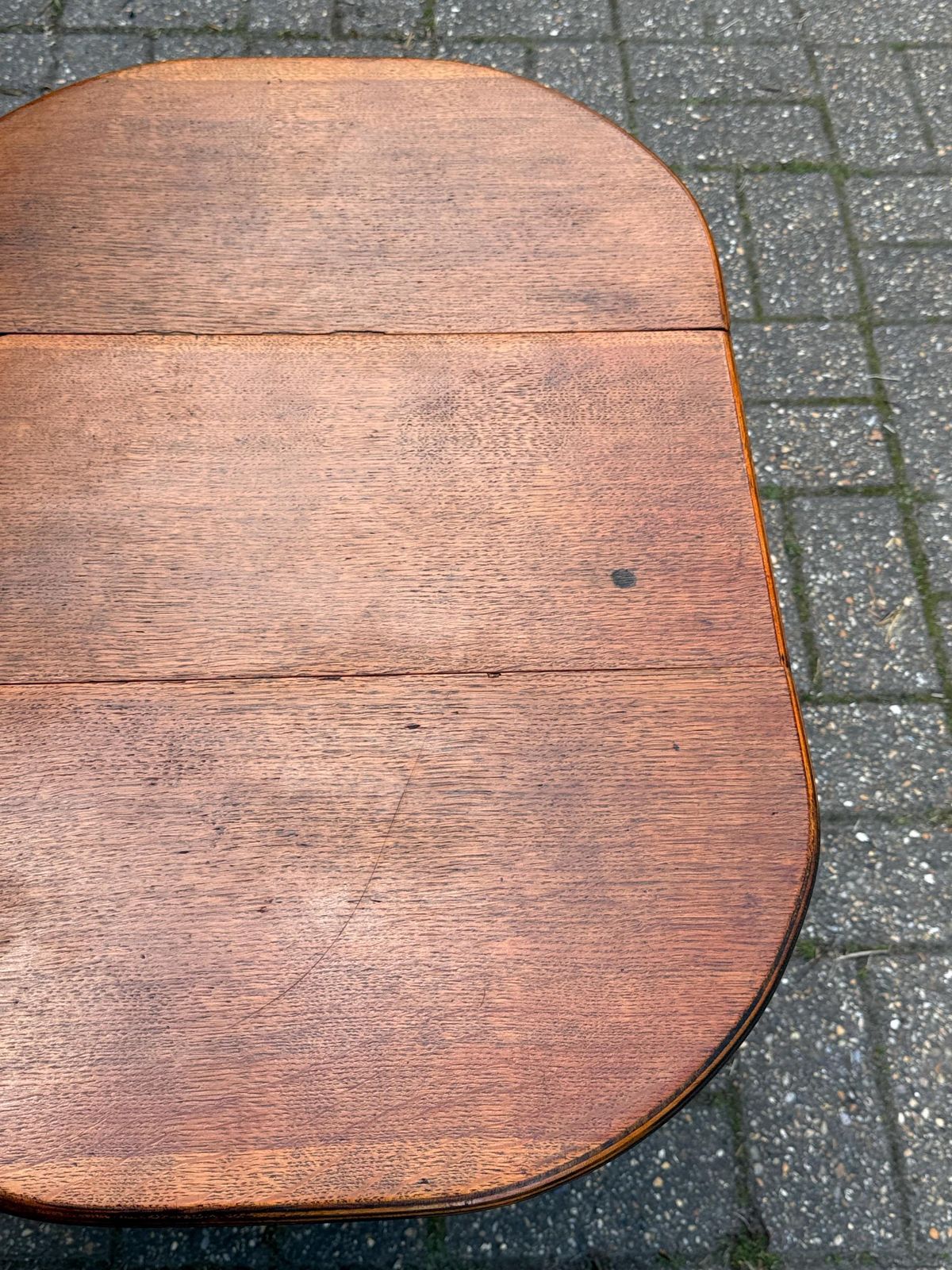 Furniture Vintage Oak Drop Leaf Table With Inlaid Edge Detail Turned Legs Farmhouse Style photo