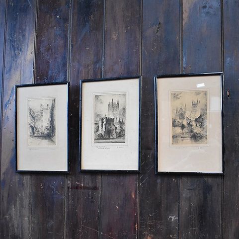 Antique Featherstone Robson Canterbury Chester Worchester Catheral Etching Trio
