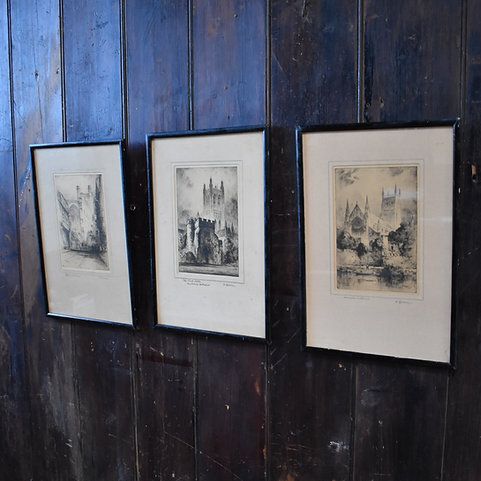 Antique Featherstone Robson Canterbury Chester Worchester Catheral Etching Trio photo furniture