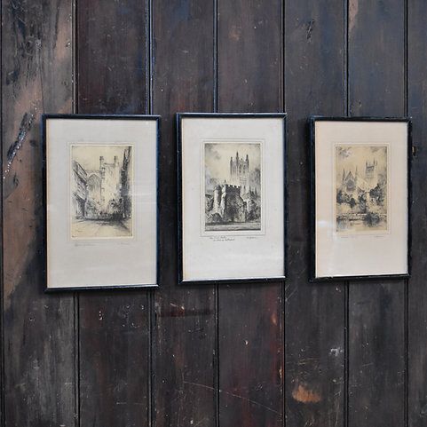 photo vinterior Antique Featherstone Robson Canterbury Chester Worchester Catheral Etching Trio